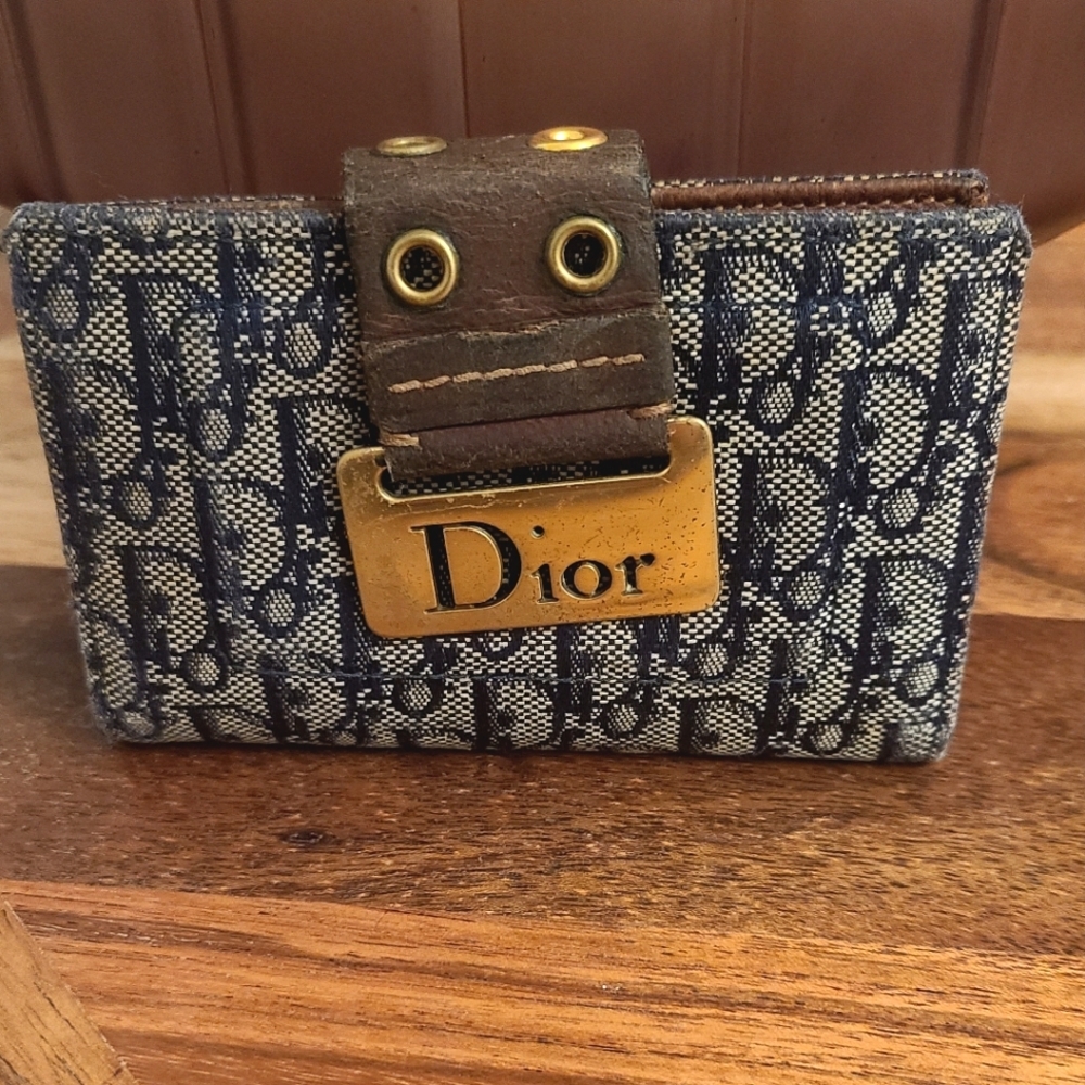 RARE Dior Blue Trotter Canvas and Leathed Card and Key Holder authentic